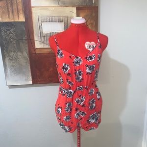 Floral Red Divided Romper